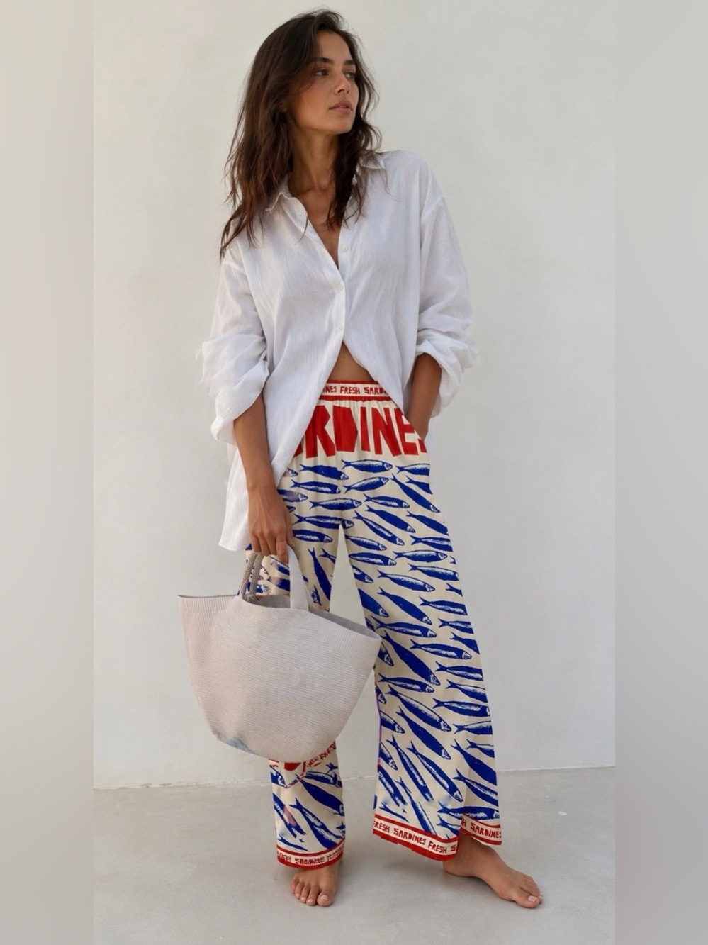 Sardine Print Summer Vacation Lounge Pants | Elastic Waist | Resort Wear